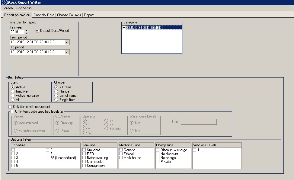 Stock report writer settings