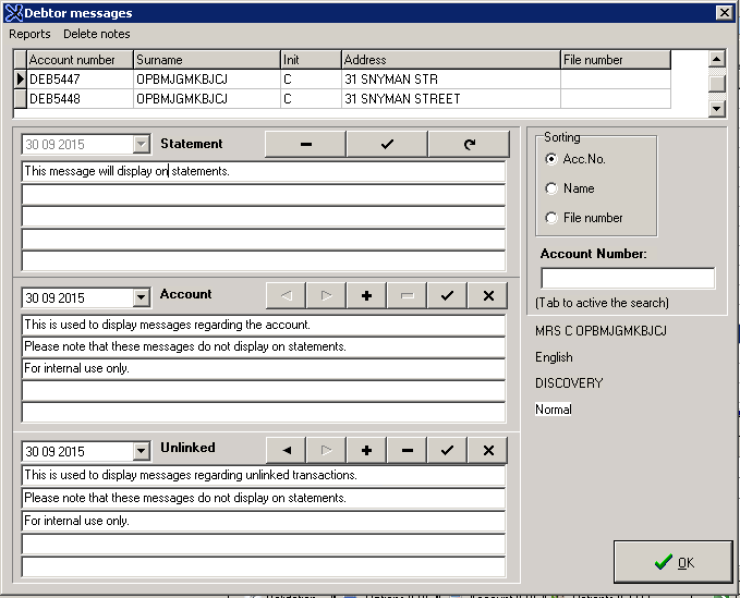 Debtor Messages