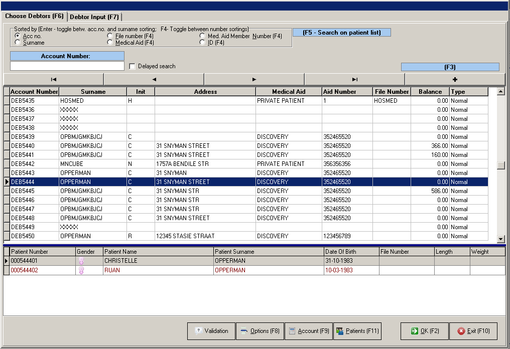 Debtor Screen