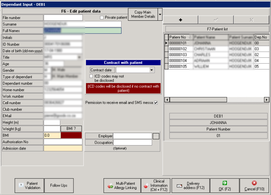 Dependant Patient Info