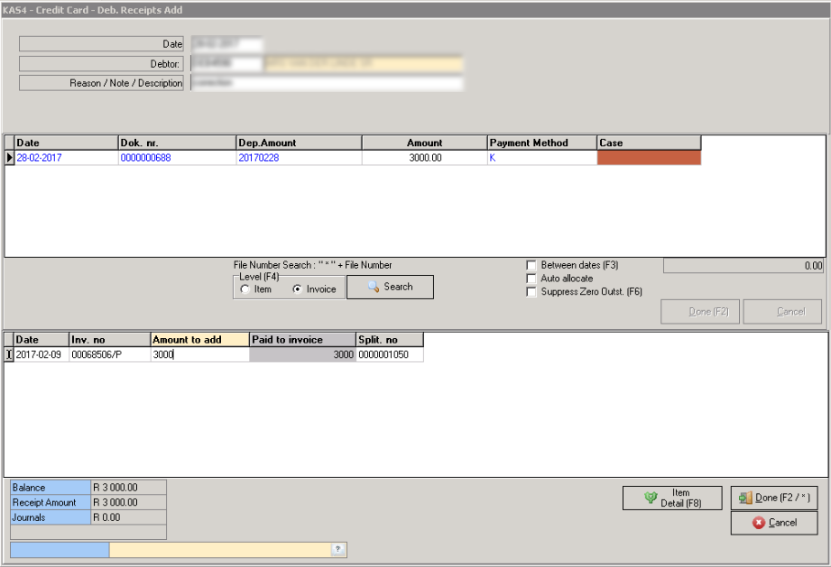 Allocate add to receipt payment