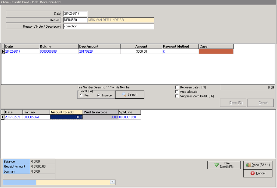 Allocate add to receipt payment