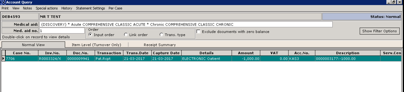 Account query with Linked receipt 