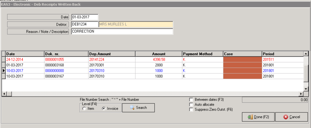 RECEIPT WRITTEN BACK SELECTION OF INVOICE