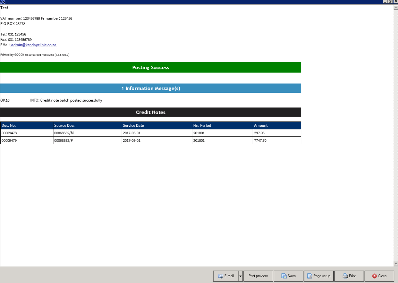 Show record of Credit Note 