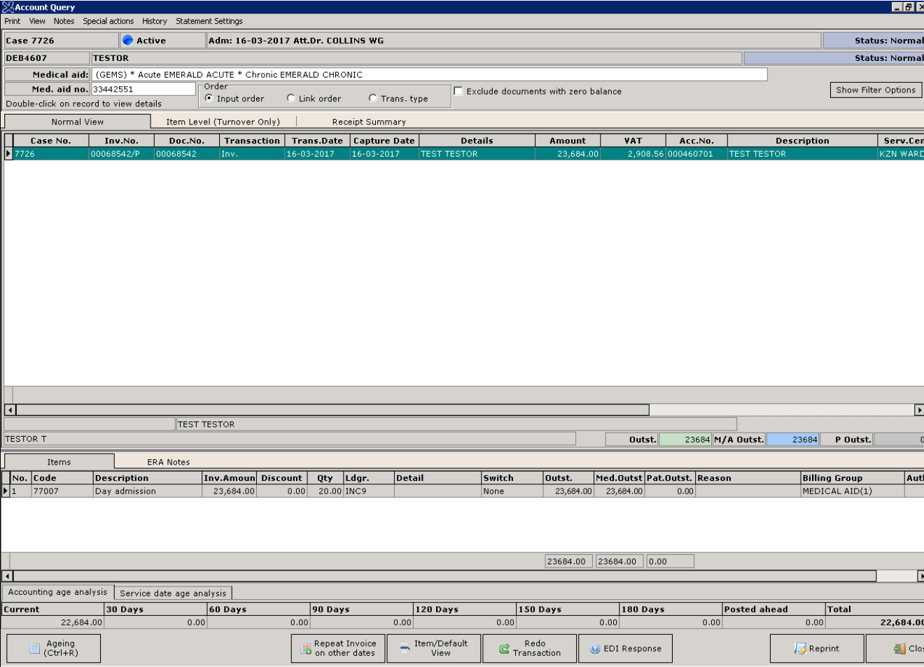 Account enquiry screen