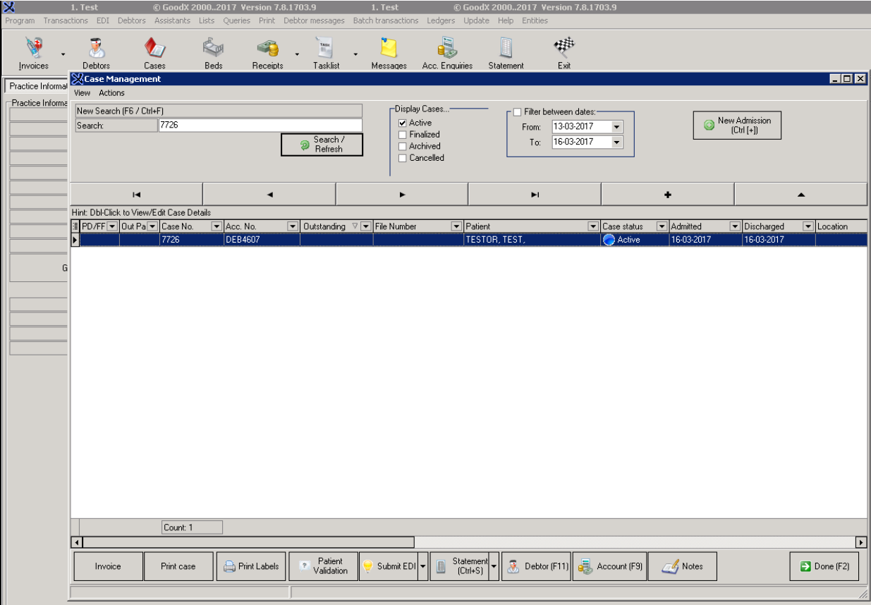 Select debtor on case management screen