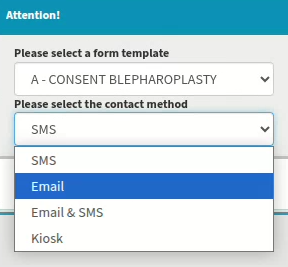 Drop down menu of communication type to receive the form