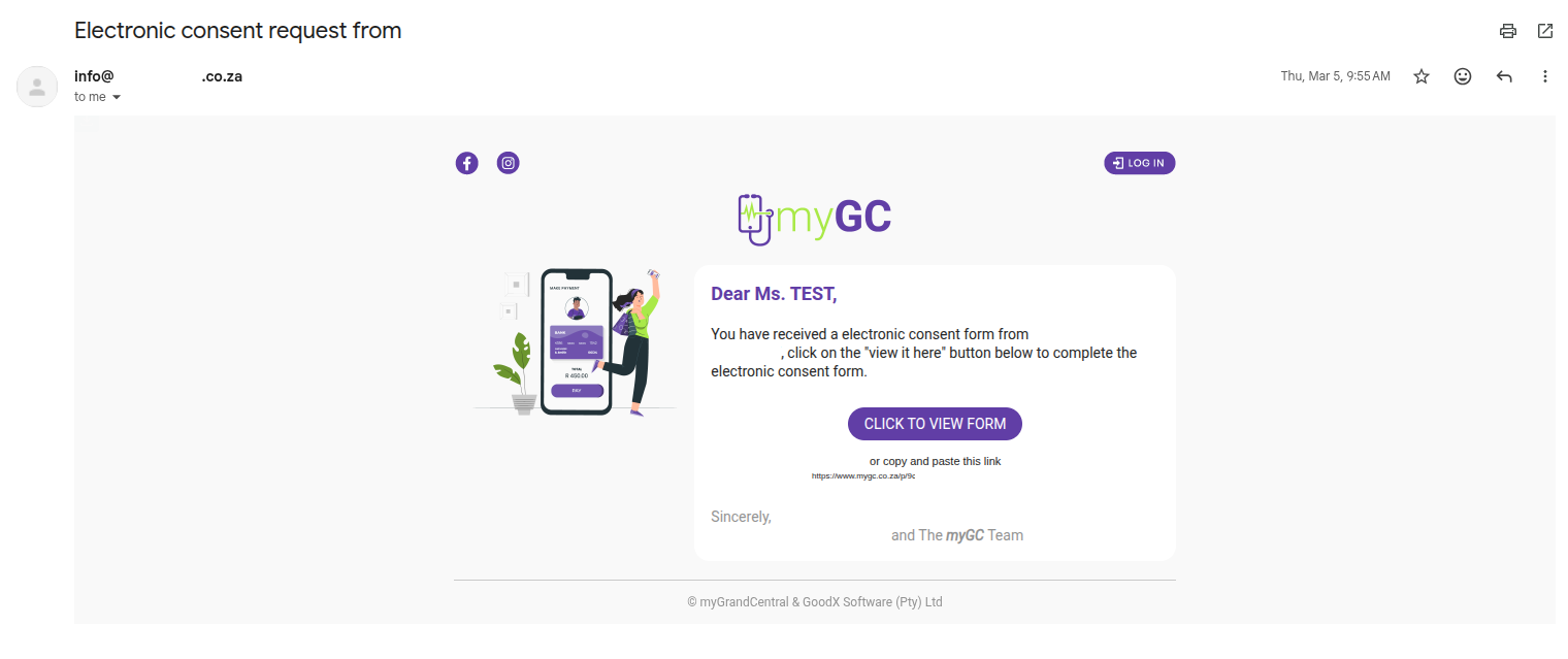Email notification example from MyGC