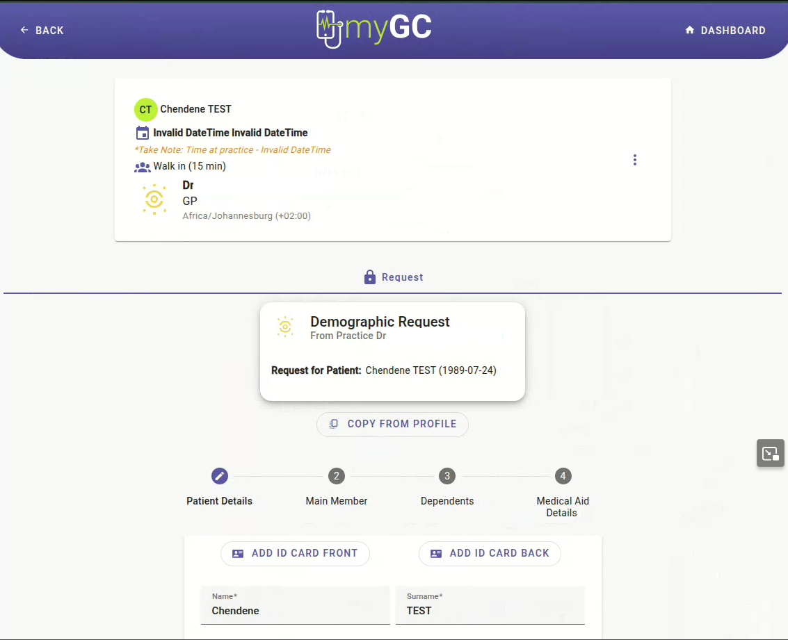 Example section 1 of demographic form request