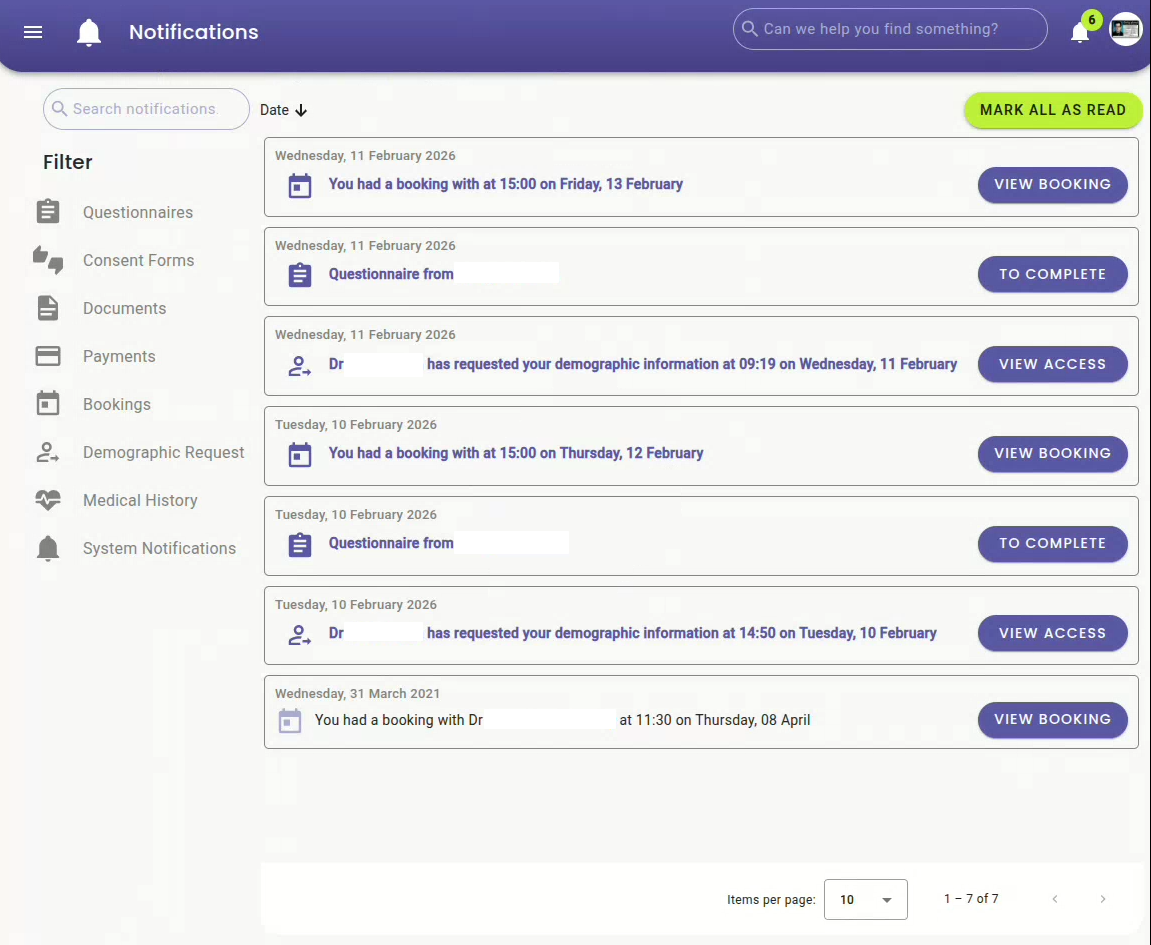Example of user MyGC profile