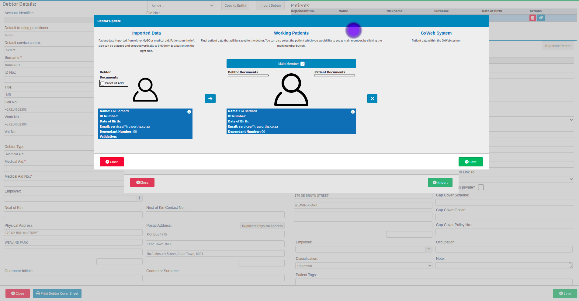 Example of imported information for accepting