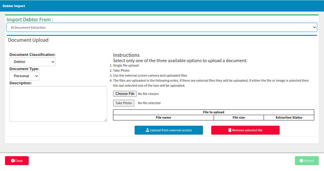 Default view after AI extraction is selected from drop down menu
