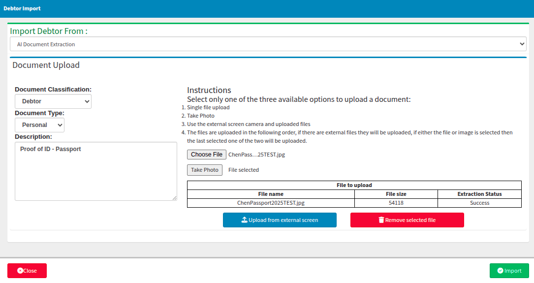 File uploaded is reflected as a success
