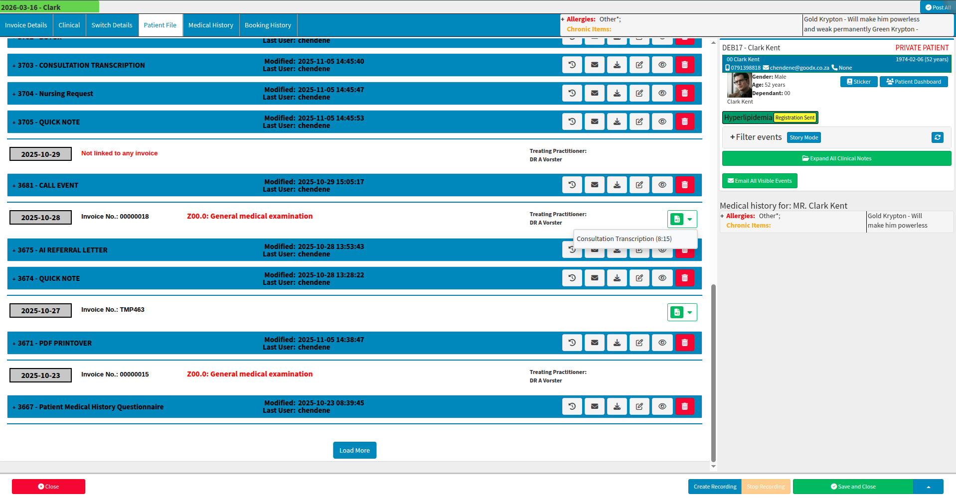 Additional view to the patient files
