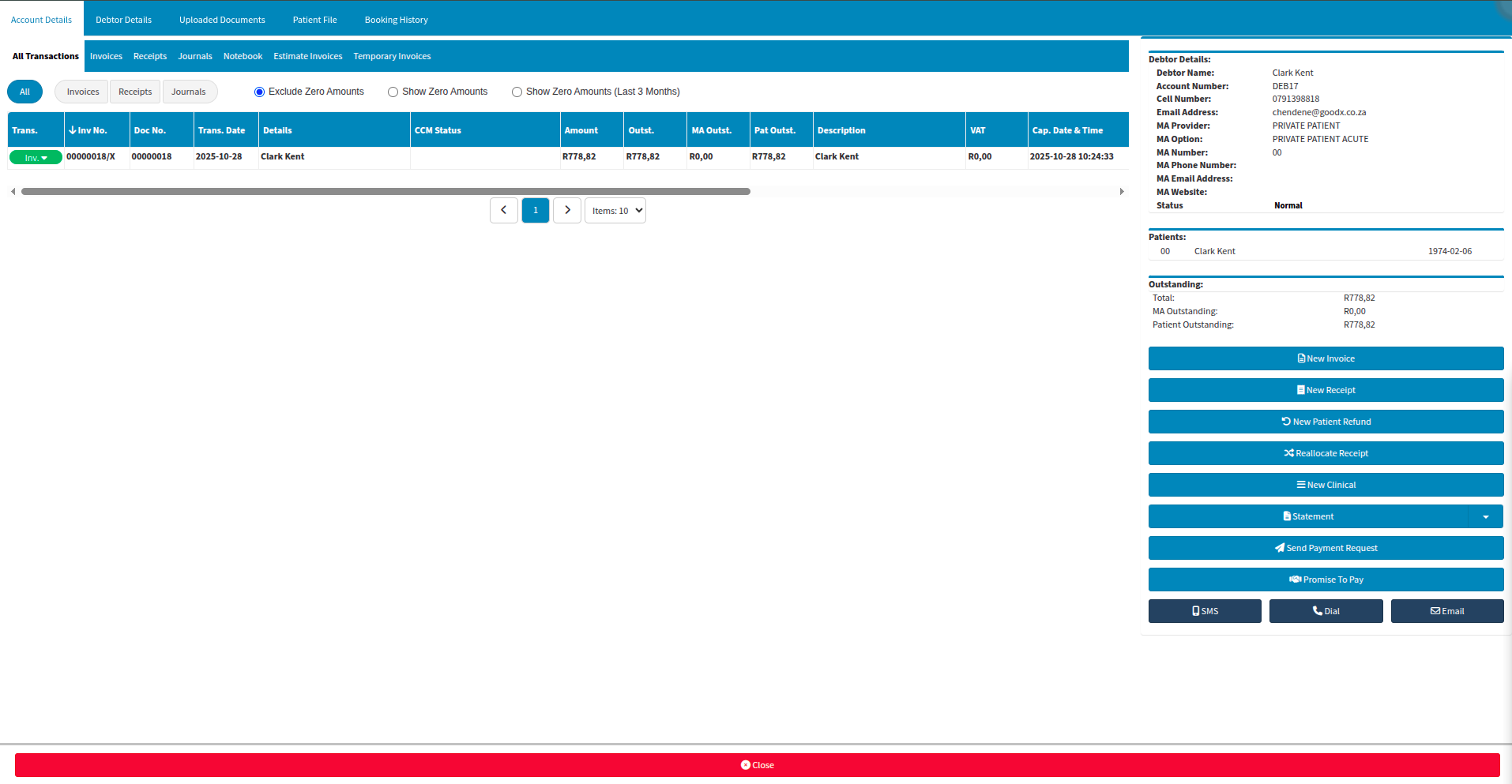 Debtor account view