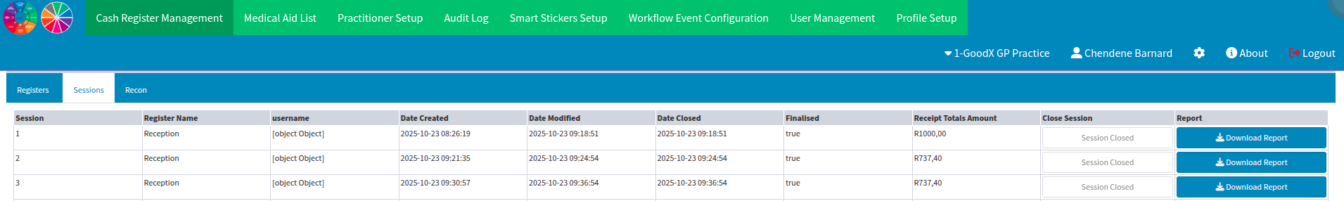 Session Reports which can be downloaded