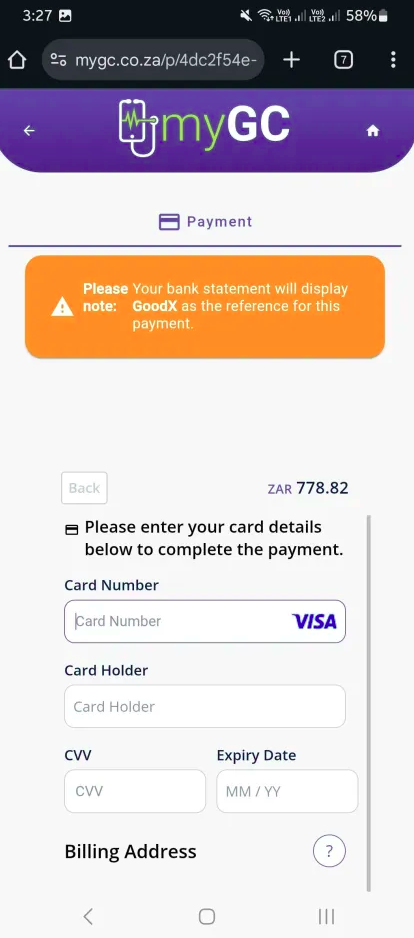card payment view