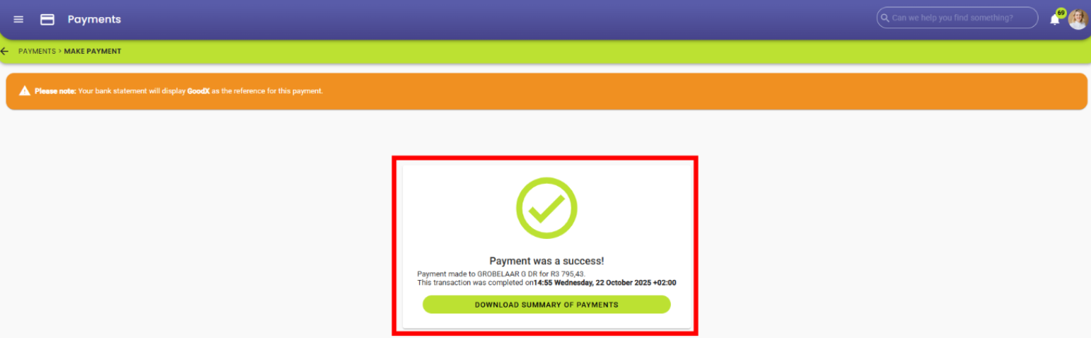 Payment success depicted