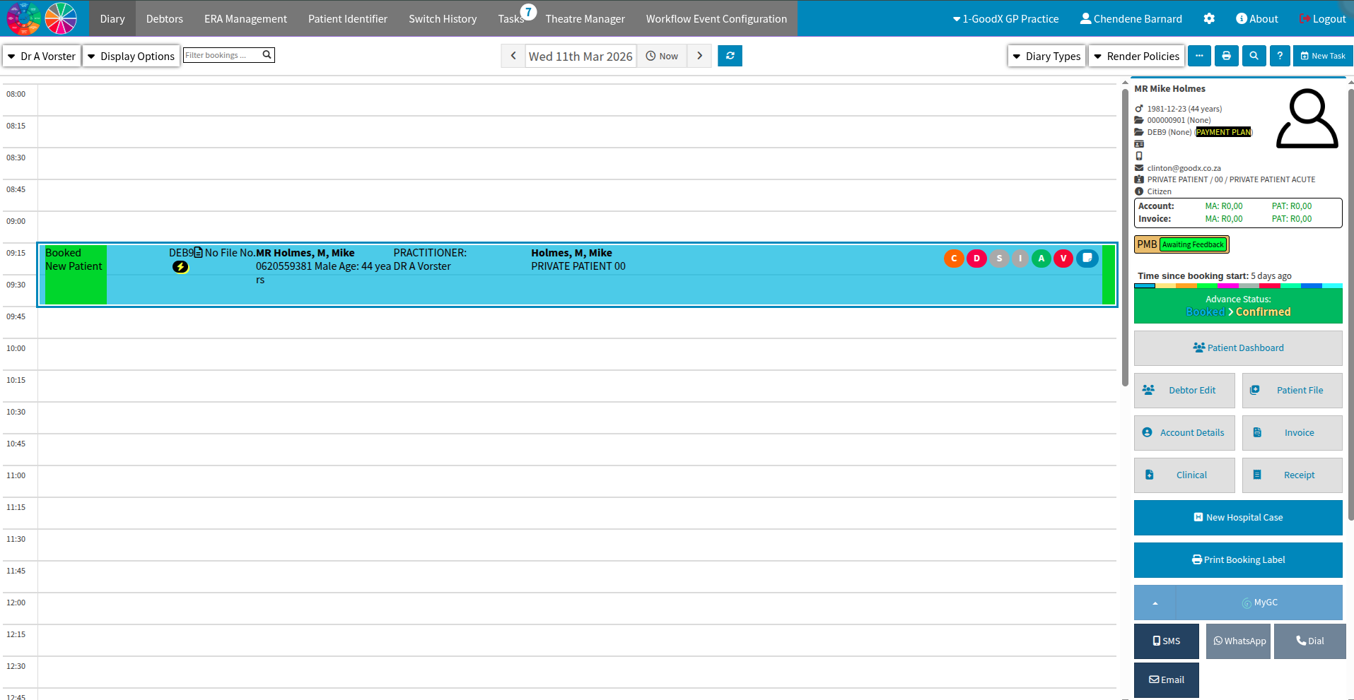 View from diary to access patient files