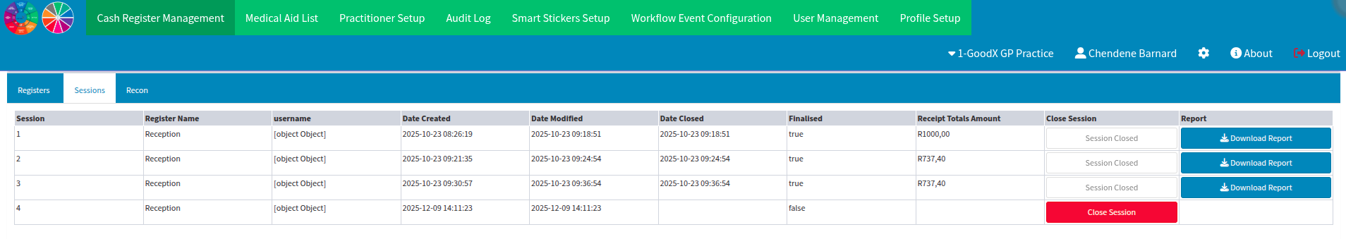 Cash registers active screen