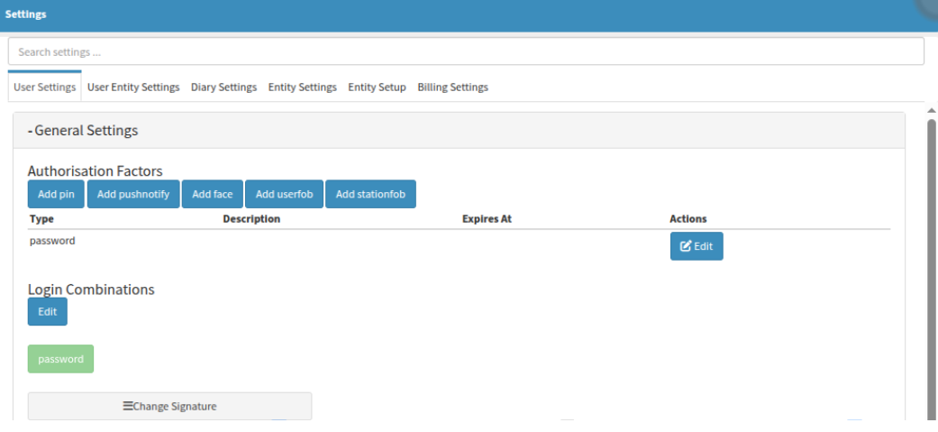Authorisation setup