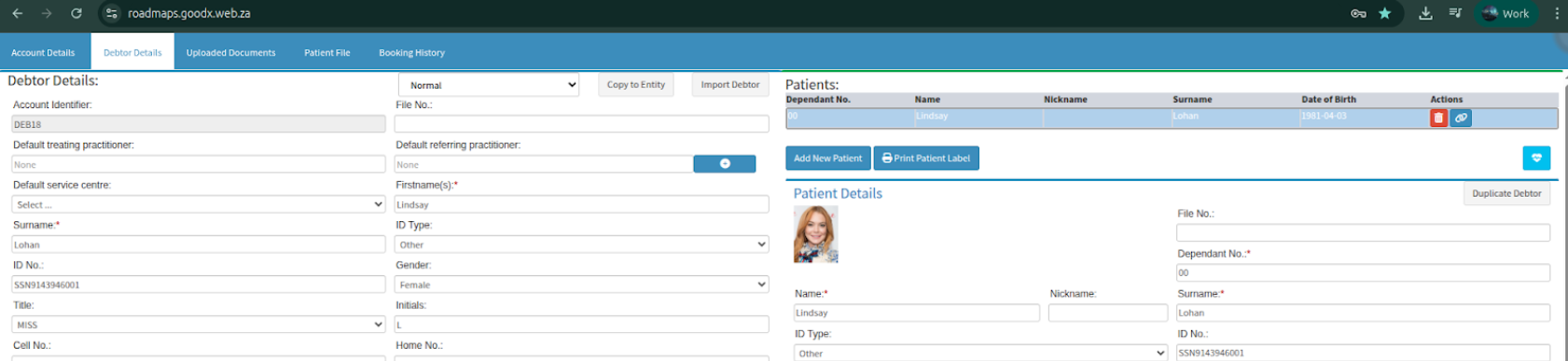 Debtor profile information view