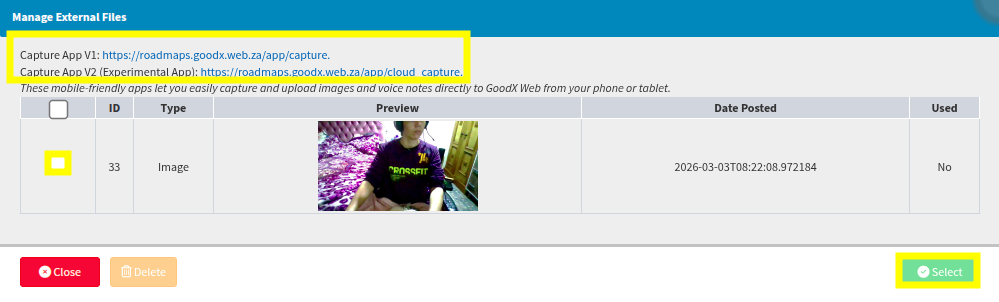 Display of URL to capture