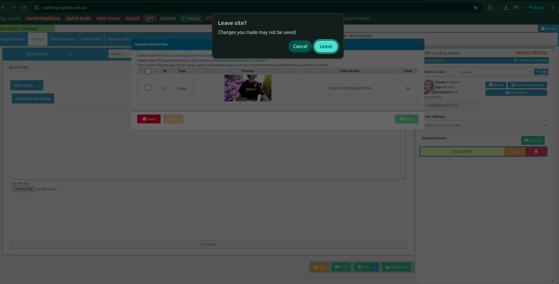 Pop up detail for site redirect