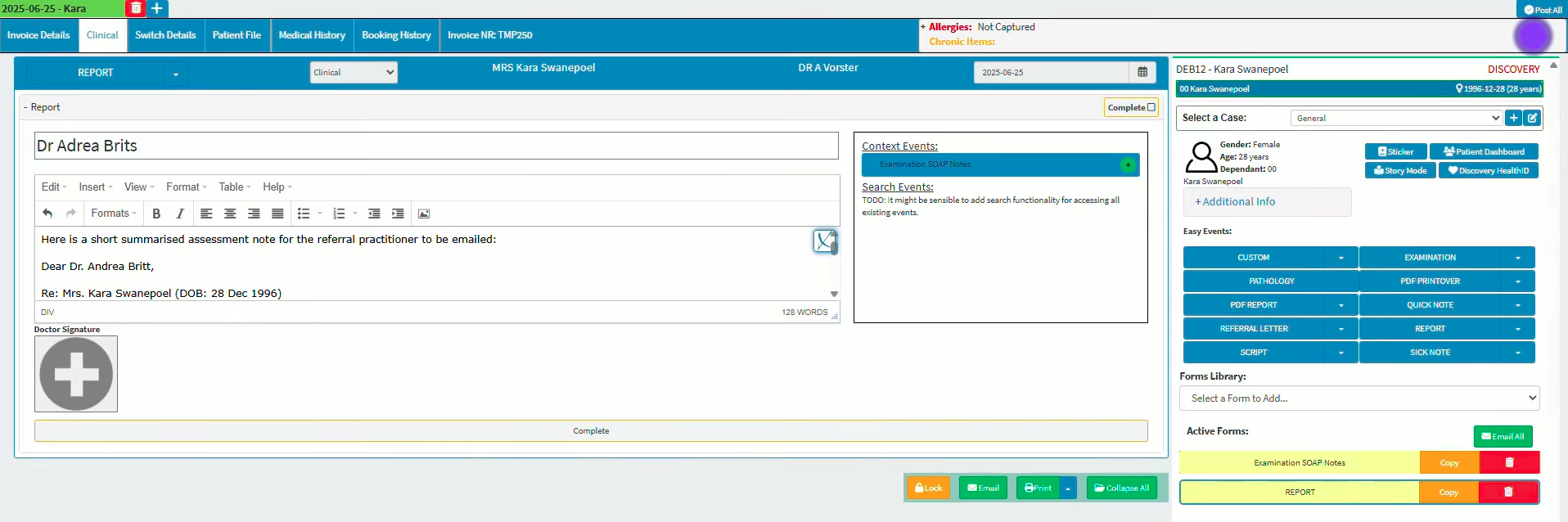 Prompted information transferred between Goodxpert prompt box and clinical file.