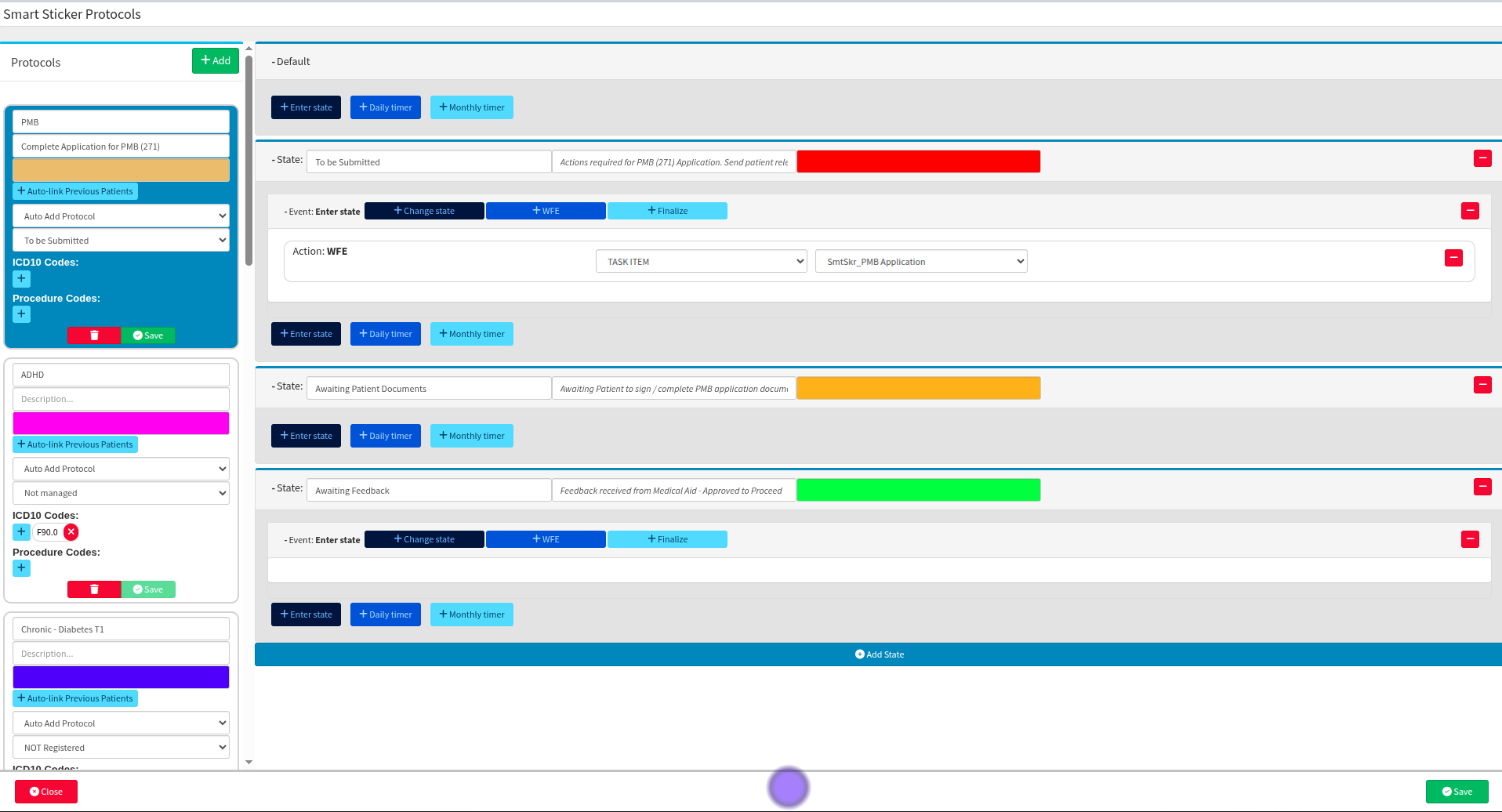 Depicted a protocol selected, the right side of the screen will reflect the specific details and states associated with that protocol.