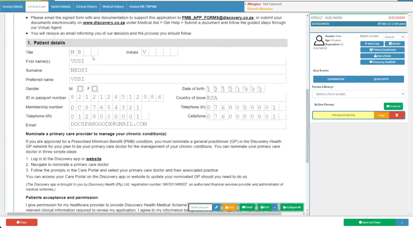 populated form example