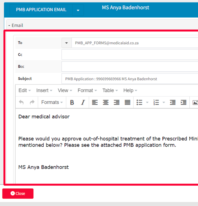 Email template populated example
