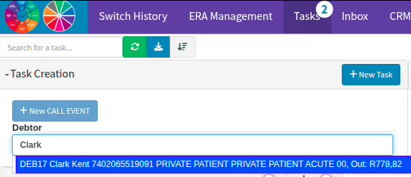 patient filter search on task create