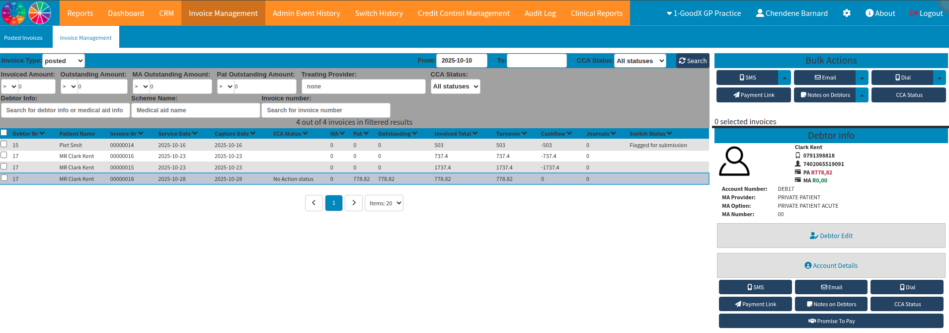 Invoice management screen for auto dialer task screen