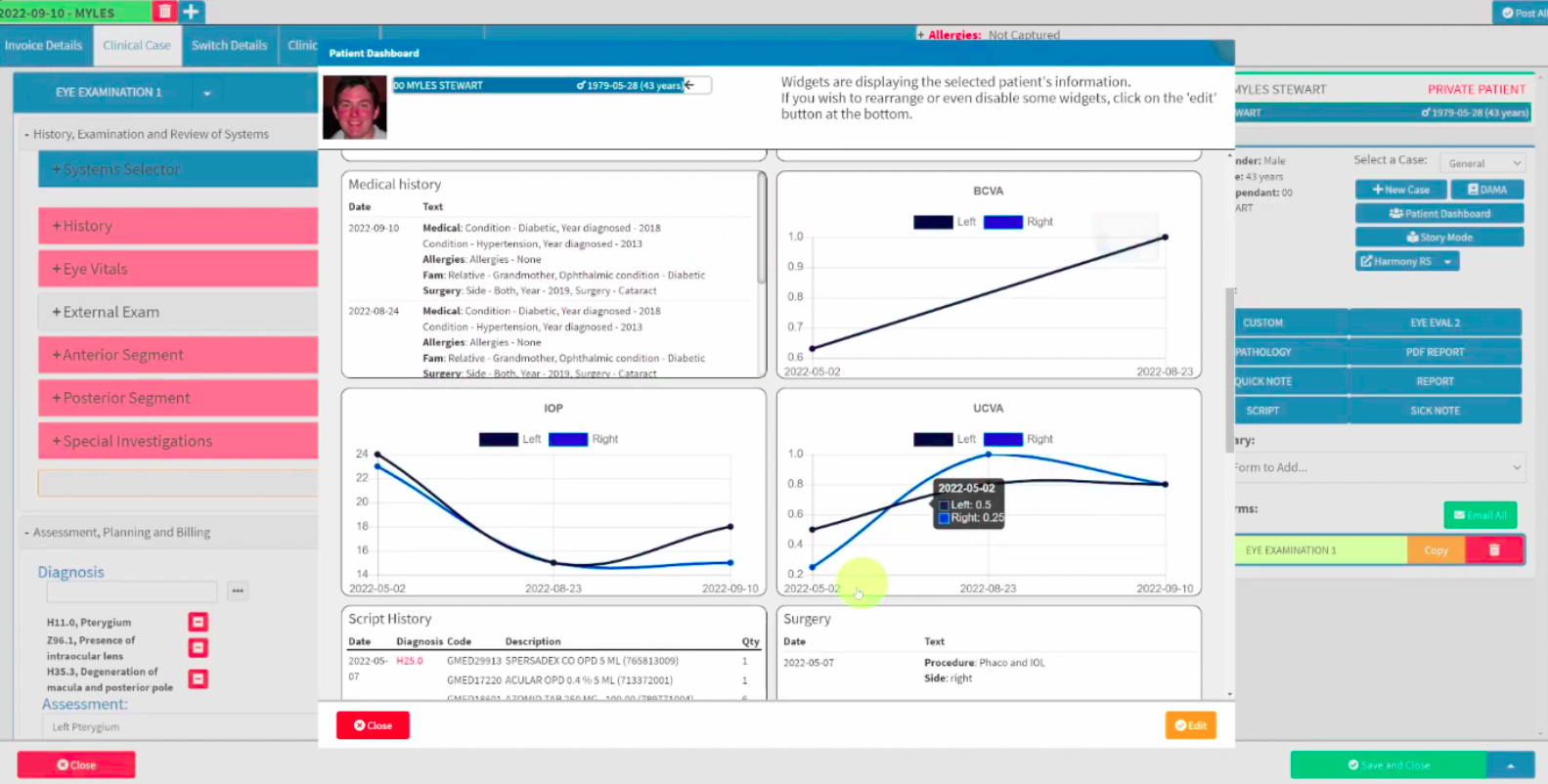 Example of patient dashboard