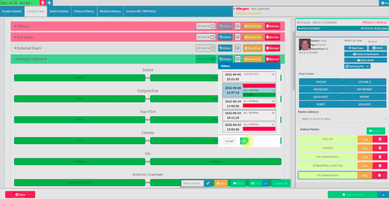 Patient history selector