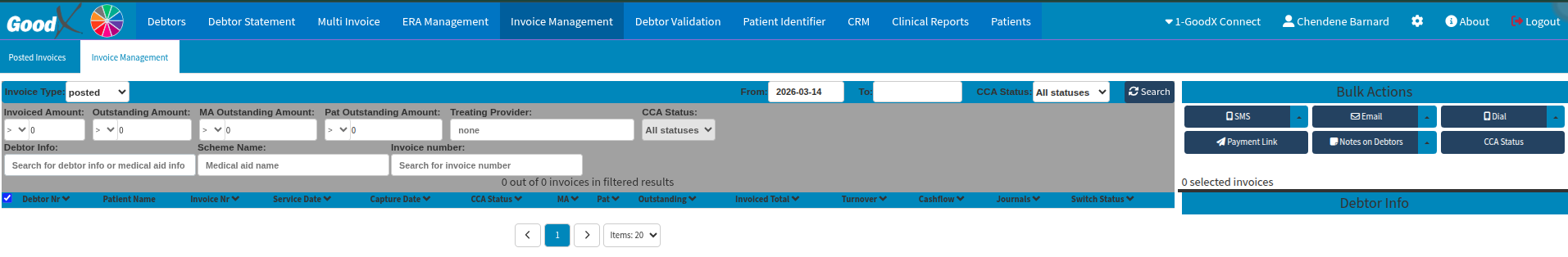 invoice management dedicated screen