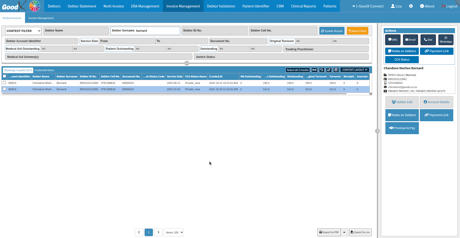 Invoice management dial option