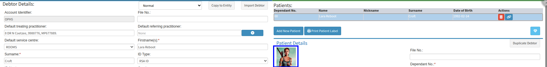 Example of where the debtor profile image is located