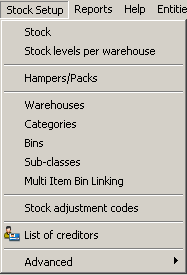 Stock Setup menu