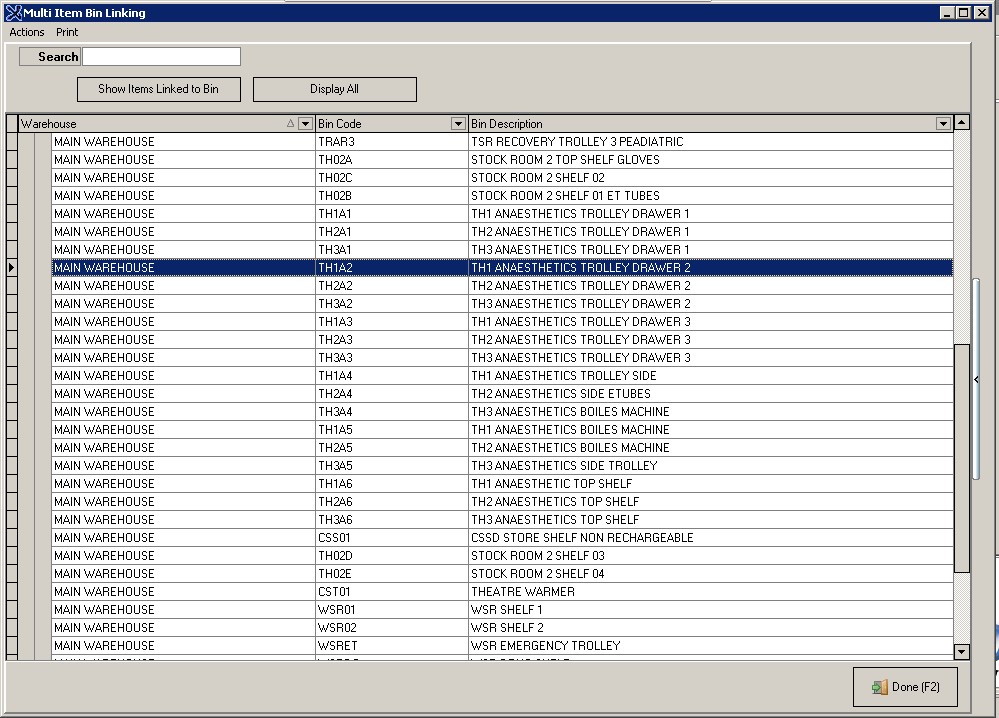 Stock Multi Item Bin Linking List