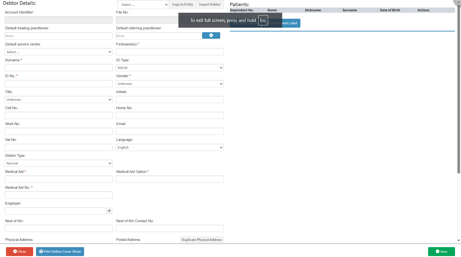 Debtor details
